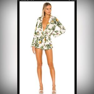 Agua Bendita Evergreen Story Larissa Ruffle Trim Lemon Shorts Romper Women’s M L